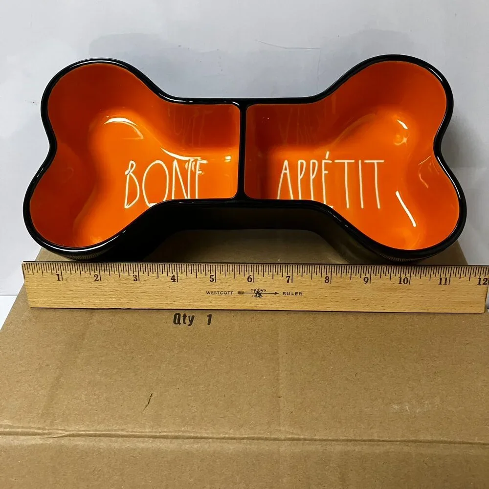 NEW Rae Dunn Orange Dog Bone Bowl Bone Appetit Brand New in original box